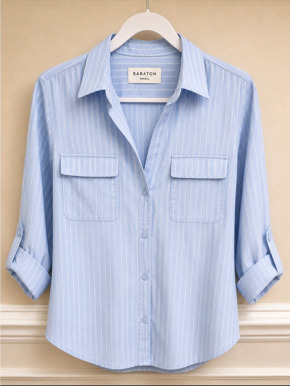 Babaton Pale Blue Pinstripe Utility Shirt